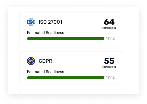 Screenshot of estimated readiness for ISO 27001 and GDPR