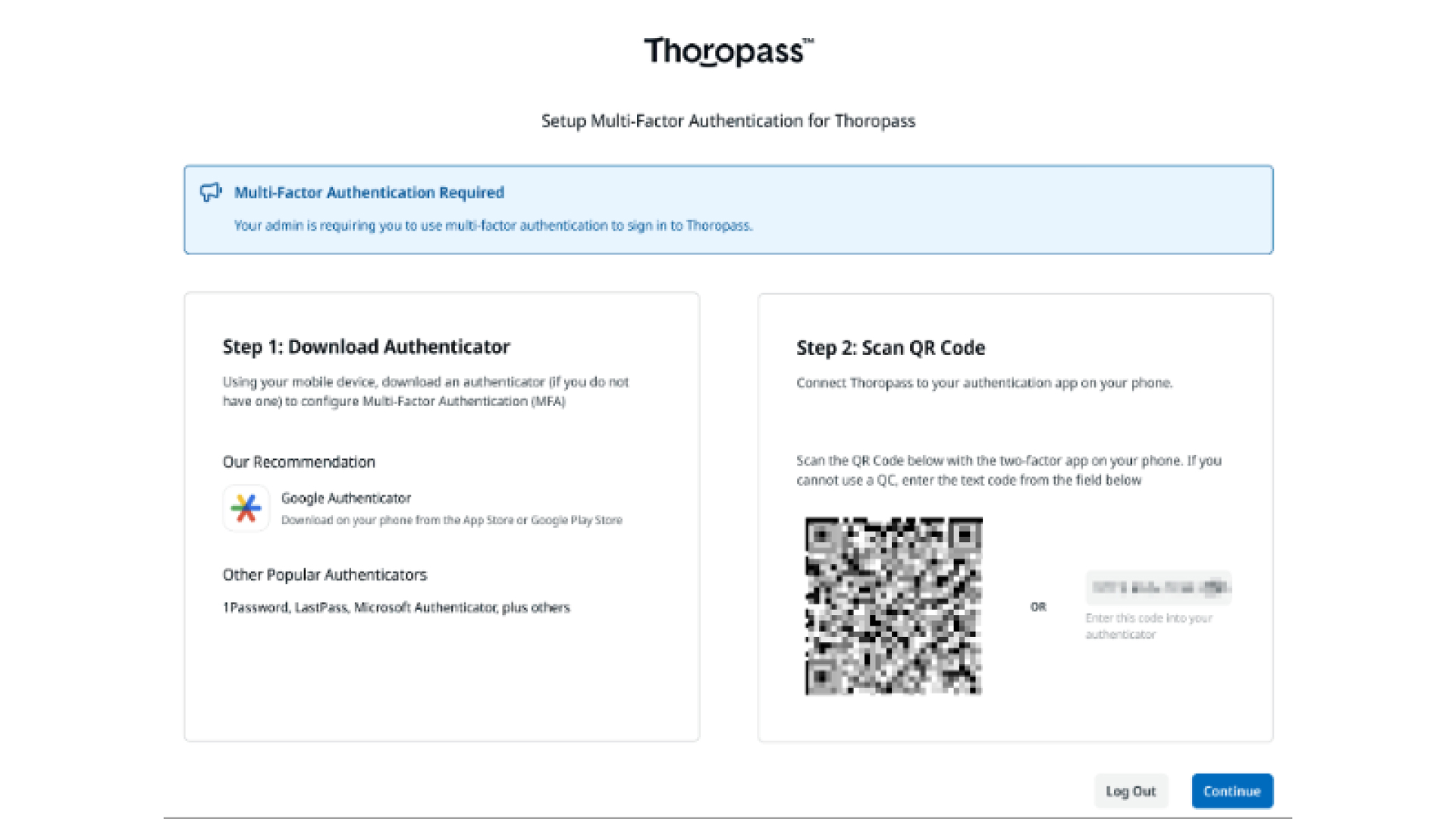 Multi-factor authentication to log into Thoropass