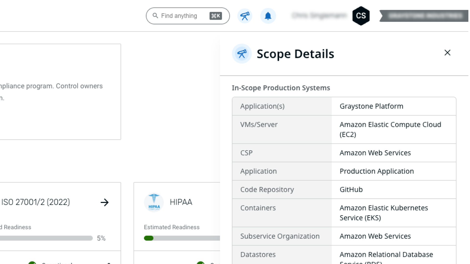 In-app scope reminder of what is covered in your audit with Thoropass