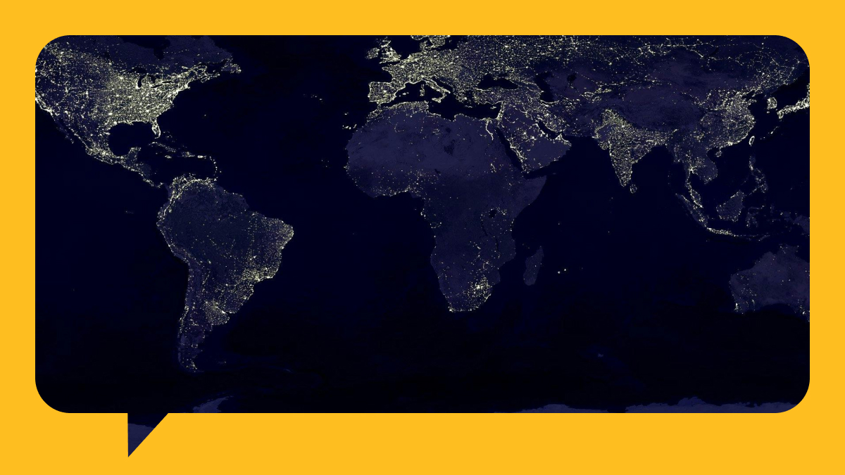 map of world illuminated at night